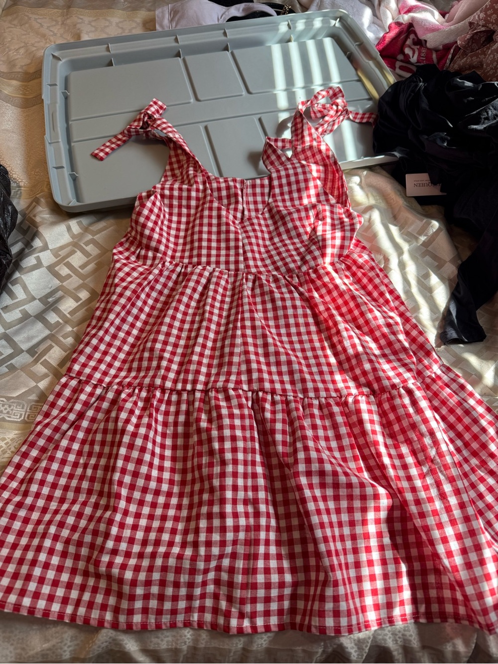Girls Red Gingham Tie-Shoulder Sundress